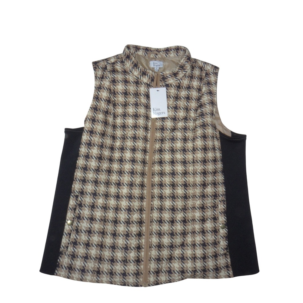 Kim Rogers Womens Tan Houndstooth Quilted Puffer Vest XL 14625FAT000015